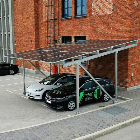 Carport Fotowoltaiczny 8kW Wiata 2 Stanowiska V-TAC 15x545W Falownik Hybrydowy 8kW Magazyn Energii 20kW