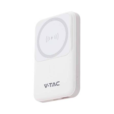 Power Bank V-TAC 10000mAh SLIM TYPE C Biały Ładowanie bezprzewodowe VT-3529