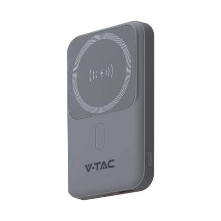 Power Bank V-TAC 10000mAh SLIM TYPE C Szary Ładowanie bezprzewodowe VT-3529