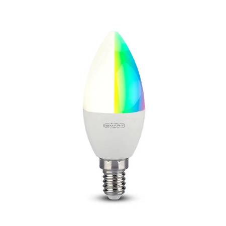 Żarówka LED WiFi V-TAC 4.5W E14 Świeczka SMART Amazon Alexa Google Home VT-5114 RGB+2700K-6400K 300lm